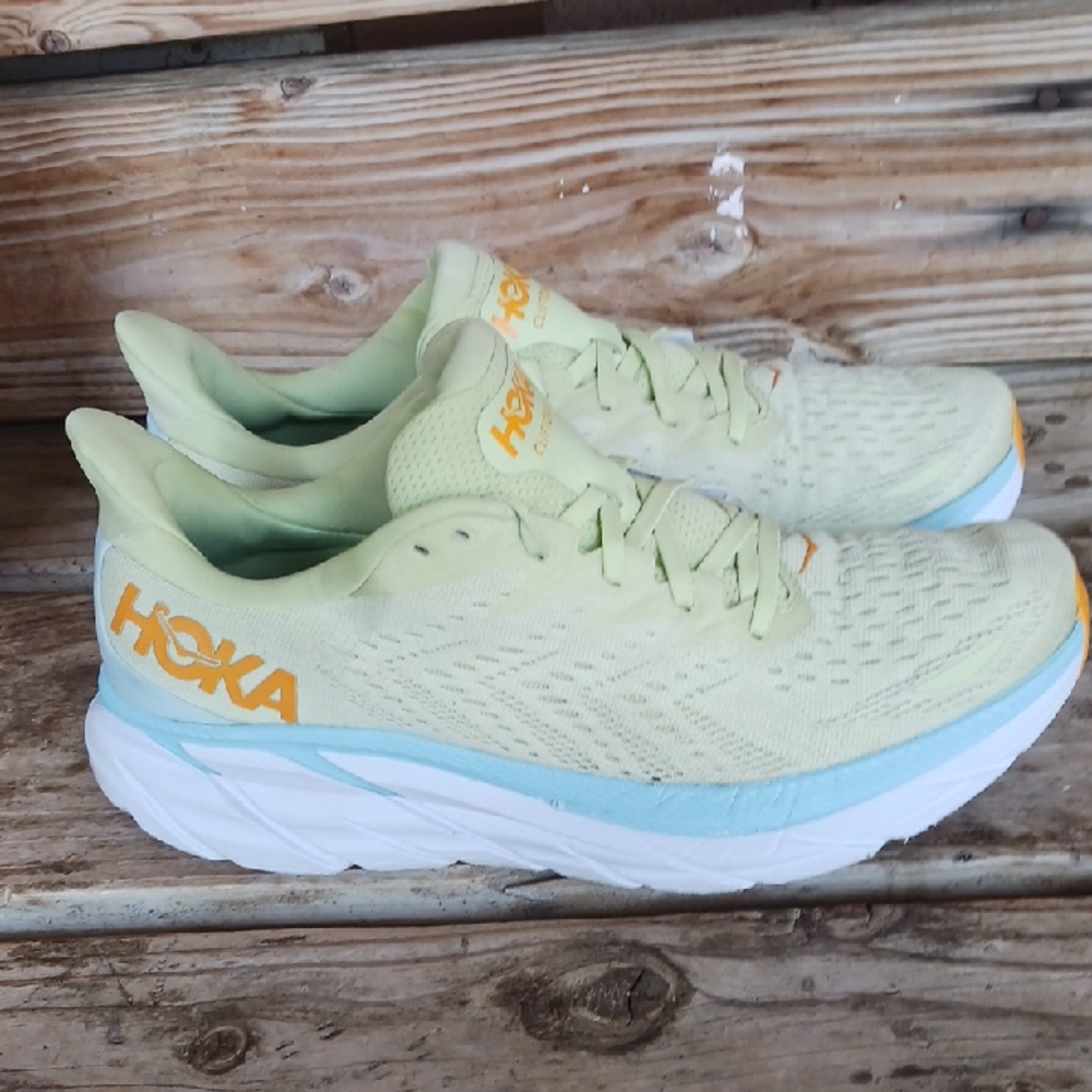Hoka Clifton 8  Yellow and Blue Athletic Shoes with Signature Cushioning - Picture 7 of 15